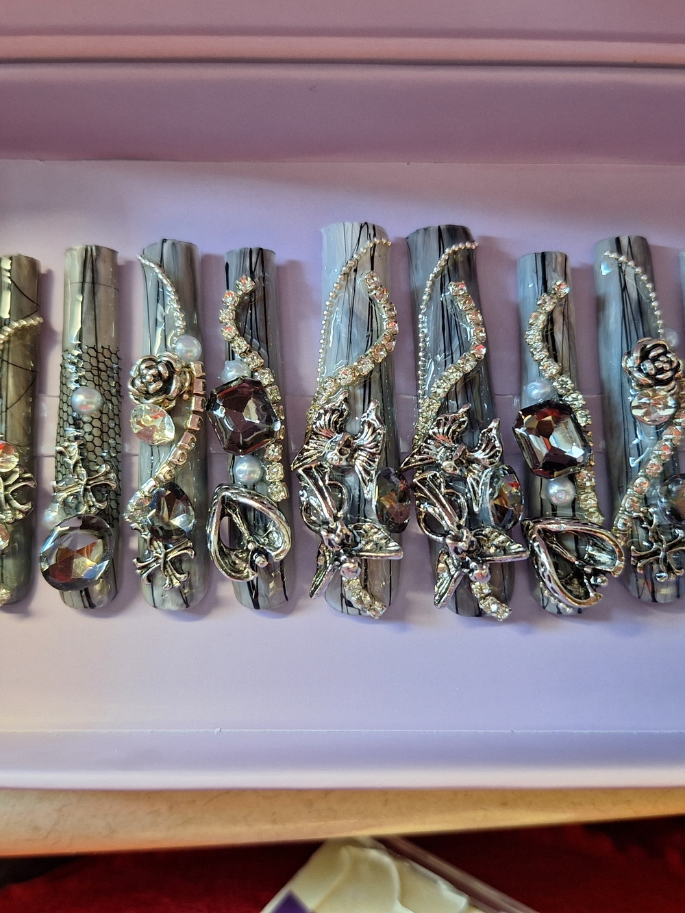 Elegant Silver and Gray Crystal Nail Art Set by Lulu